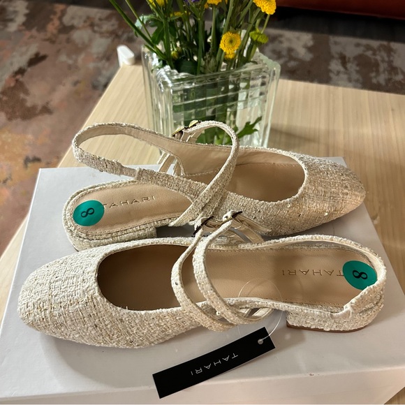 NEX - Tahari Cream & Gold Tweed Mary Jane Slingback Shoes - Picture 3 of 4